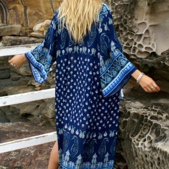 Absolutely stunning duster kimono in a striking paisley, Indian inspired print!! - Picture 2 of 16